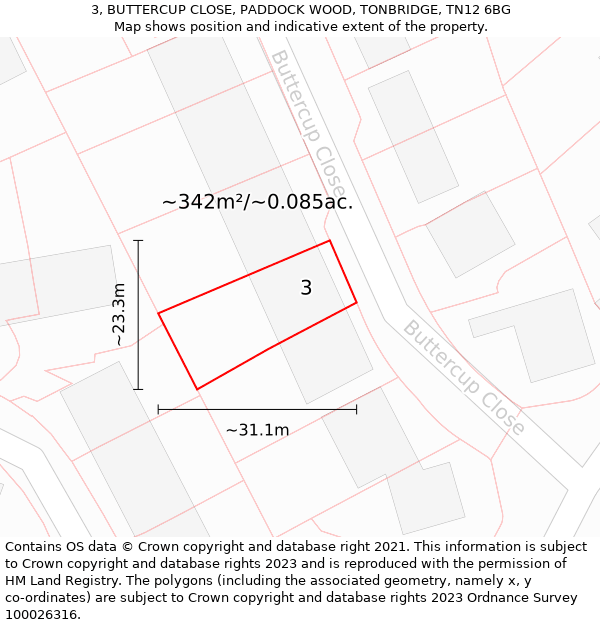 3, BUTTERCUP CLOSE, PADDOCK WOOD, TONBRIDGE, TN12 6BG: Plot and title map