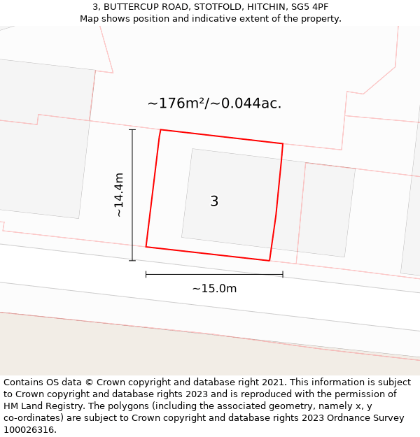 3, BUTTERCUP ROAD, STOTFOLD, HITCHIN, SG5 4PF: Plot and title map