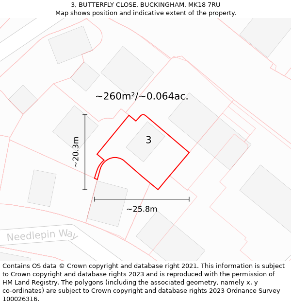 3, BUTTERFLY CLOSE, BUCKINGHAM, MK18 7RU: Plot and title map