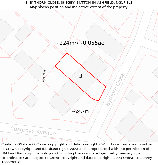 3, BYTHORN CLOSE, SKEGBY, SUTTON-IN-ASHFIELD, NG17 3LB: Plot and title map