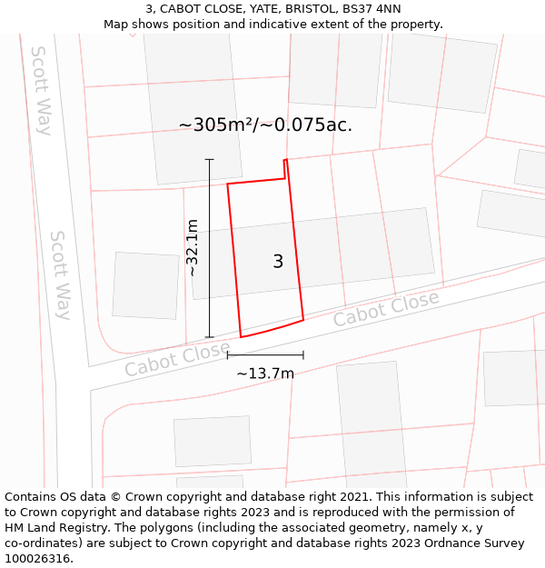 3, CABOT CLOSE, YATE, BRISTOL, BS37 4NN: Plot and title map