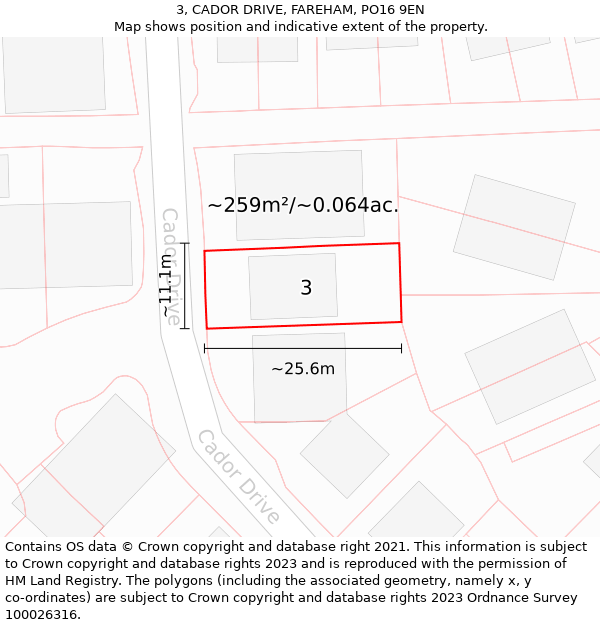 3, CADOR DRIVE, FAREHAM, PO16 9EN: Plot and title map