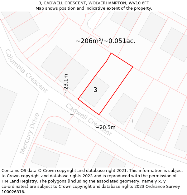 3, CADWELL CRESCENT, WOLVERHAMPTON, WV10 6FF: Plot and title map