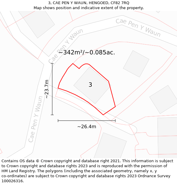 3, CAE PEN Y WAUN, HENGOED, CF82 7RQ: Plot and title map