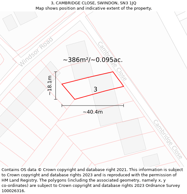 3, CAMBRIDGE CLOSE, SWINDON, SN3 1JQ: Plot and title map