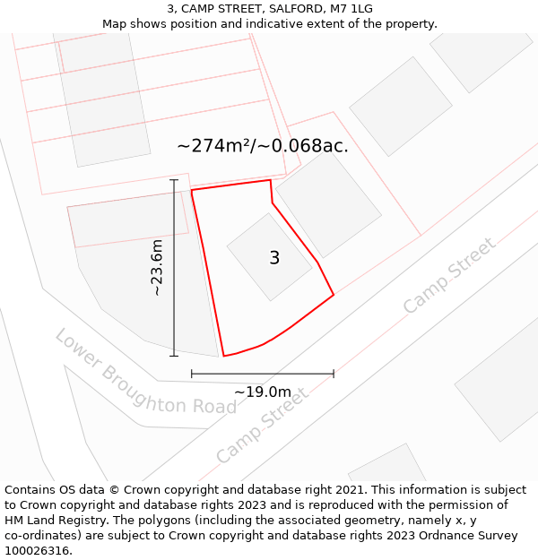 3, CAMP STREET, SALFORD, M7 1LG: Plot and title map