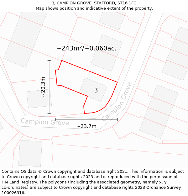 3, CAMPION GROVE, STAFFORD, ST16 1FG: Plot and title map
