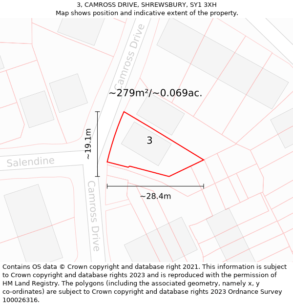 3, CAMROSS DRIVE, SHREWSBURY, SY1 3XH: Plot and title map