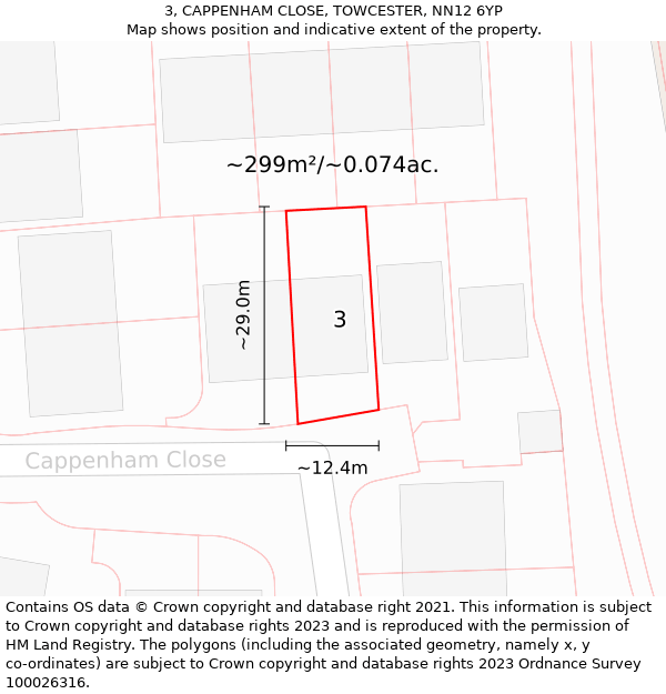 3, CAPPENHAM CLOSE, TOWCESTER, NN12 6YP: Plot and title map