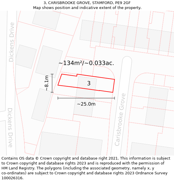 3, CARISBROOKE GROVE, STAMFORD, PE9 2GF: Plot and title map