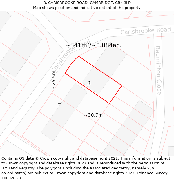 3, CARISBROOKE ROAD, CAMBRIDGE, CB4 3LP: Plot and title map