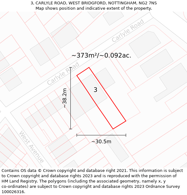 3, CARLYLE ROAD, WEST BRIDGFORD, NOTTINGHAM, NG2 7NS: Plot and title map