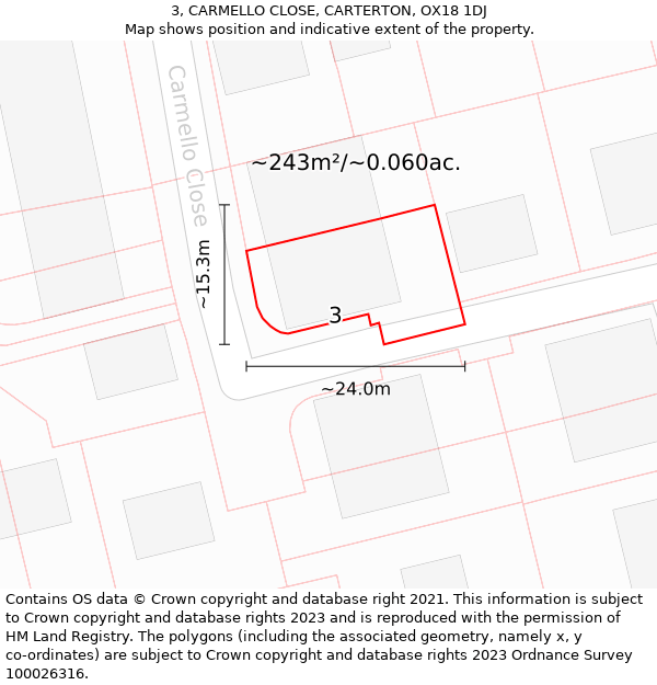 3, CARMELLO CLOSE, CARTERTON, OX18 1DJ: Plot and title map