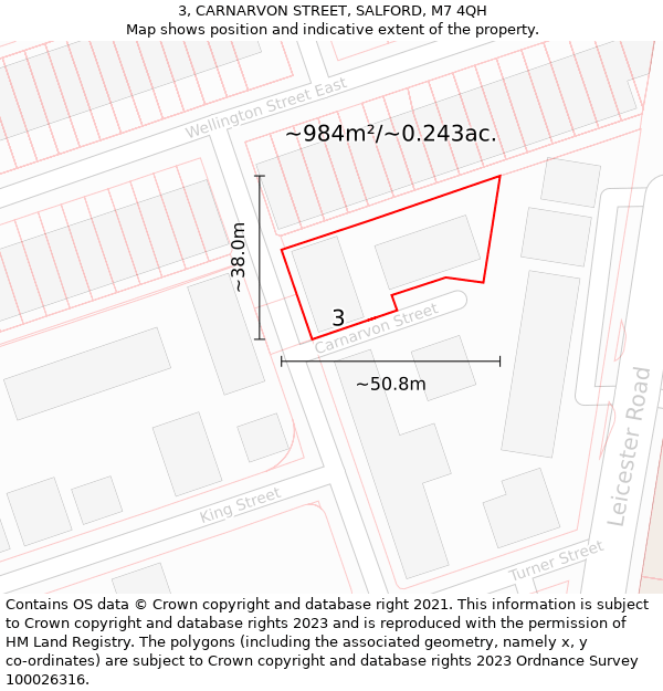 3, CARNARVON STREET, SALFORD, M7 4QH: Plot and title map