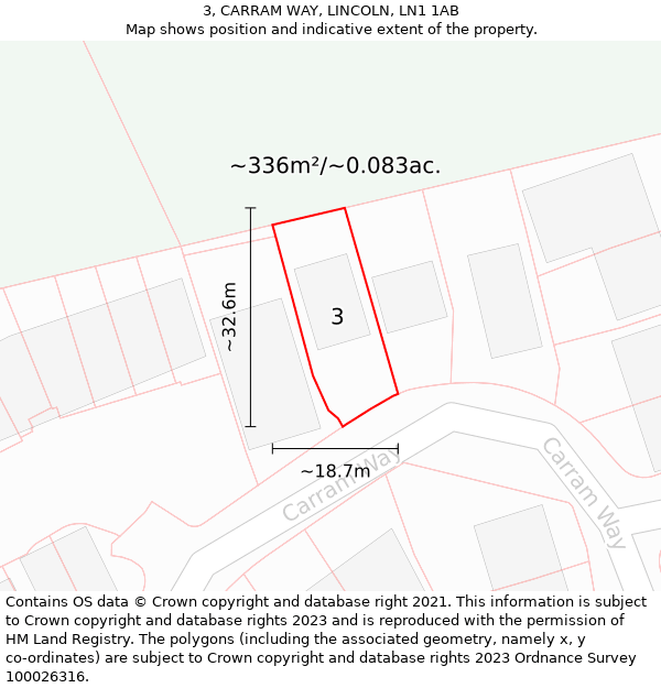 3, CARRAM WAY, LINCOLN, LN1 1AB: Plot and title map