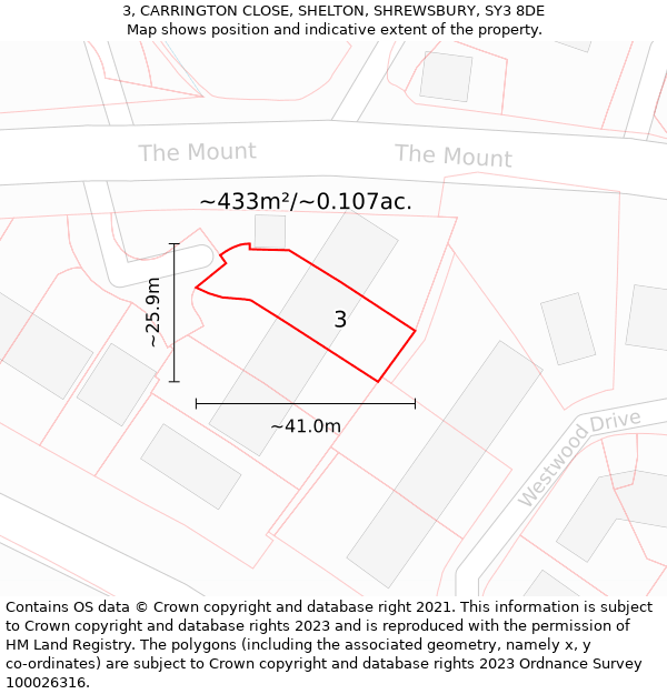 3, CARRINGTON CLOSE, SHELTON, SHREWSBURY, SY3 8DE: Plot and title map