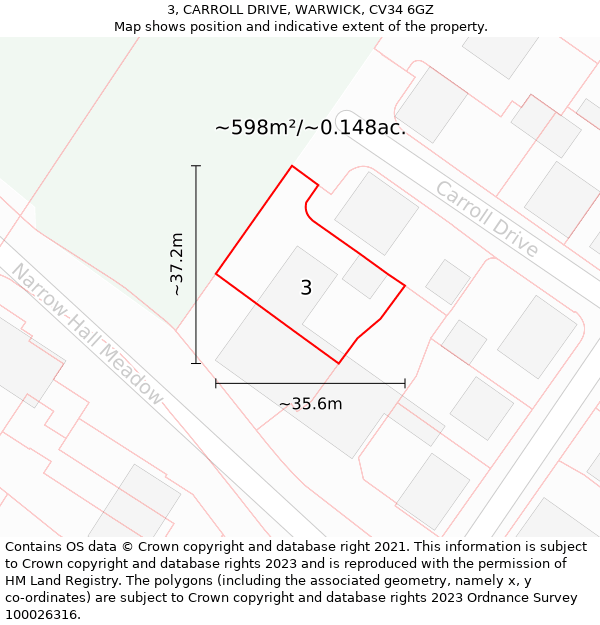 3, CARROLL DRIVE, WARWICK, CV34 6GZ: Plot and title map