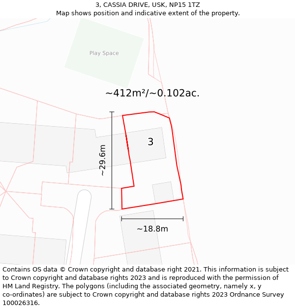 3, CASSIA DRIVE, USK, NP15 1TZ: Plot and title map