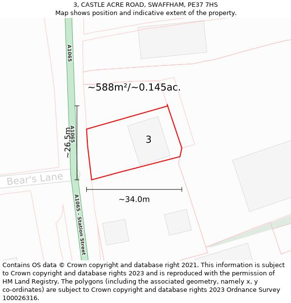 3, CASTLE ACRE ROAD, SWAFFHAM, PE37 7HS: Plot and title map