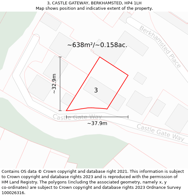 3, CASTLE GATEWAY, BERKHAMSTED, HP4 1LH: Plot and title map