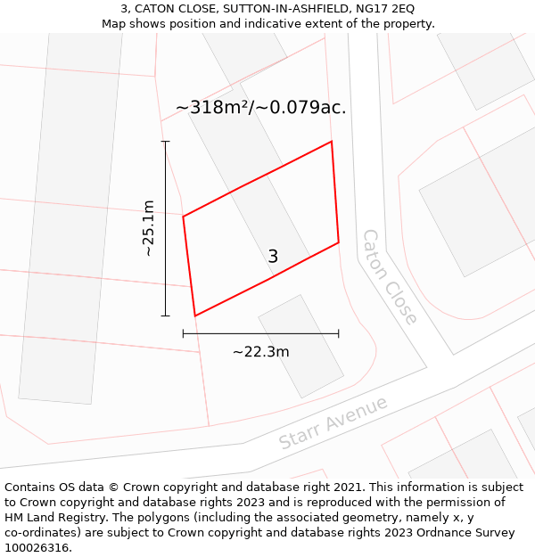 3, CATON CLOSE, SUTTON-IN-ASHFIELD, NG17 2EQ: Plot and title map