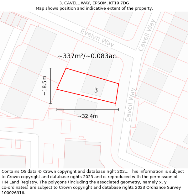 3, CAVELL WAY, EPSOM, KT19 7DG: Plot and title map