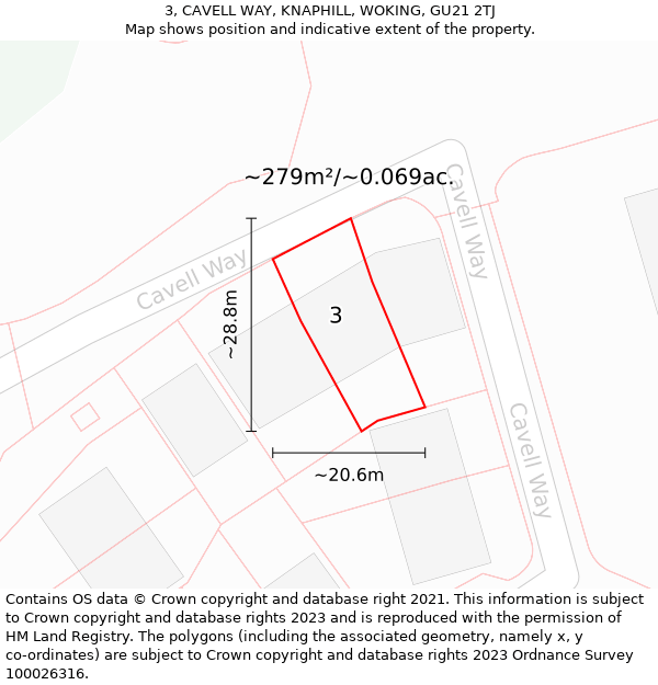 3, CAVELL WAY, KNAPHILL, WOKING, GU21 2TJ: Plot and title map