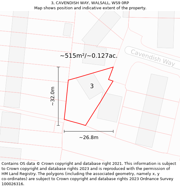 3, CAVENDISH WAY, WALSALL, WS9 0RP: Plot and title map