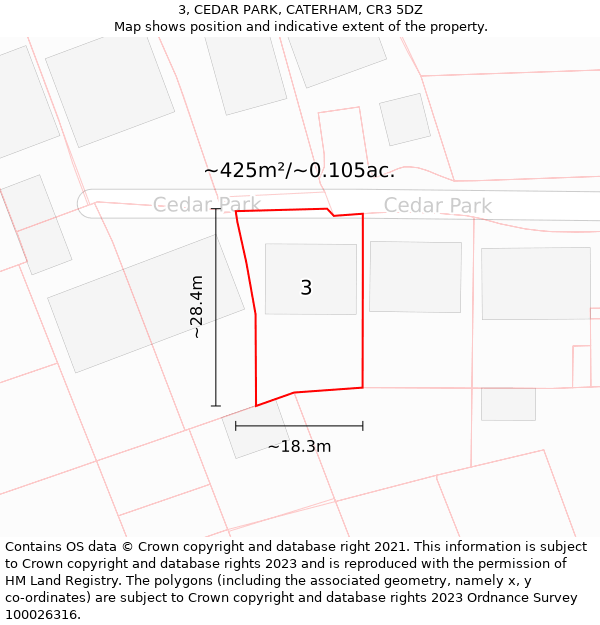 3, CEDAR PARK, CATERHAM, CR3 5DZ: Plot and title map