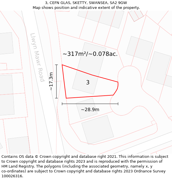 3, CEFN GLAS, SKETTY, SWANSEA, SA2 9GW: Plot and title map