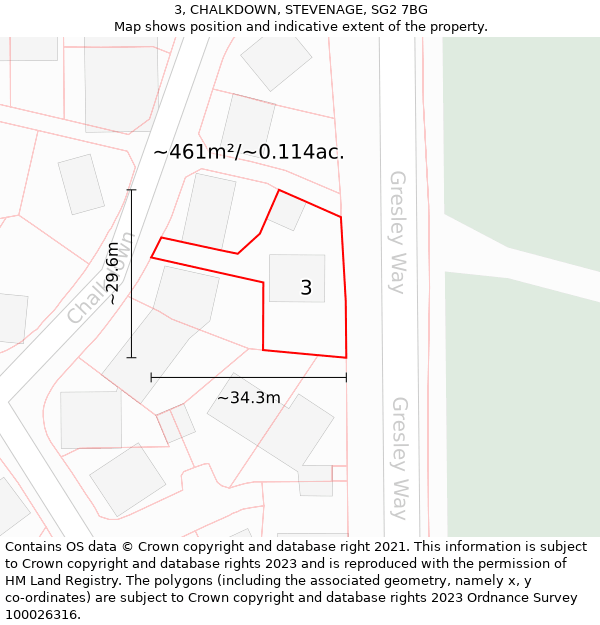 3, CHALKDOWN, STEVENAGE, SG2 7BG: Plot and title map