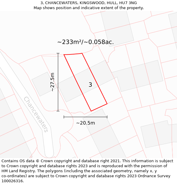 3, CHANCEWATERS, KINGSWOOD, HULL, HU7 3NG: Plot and title map