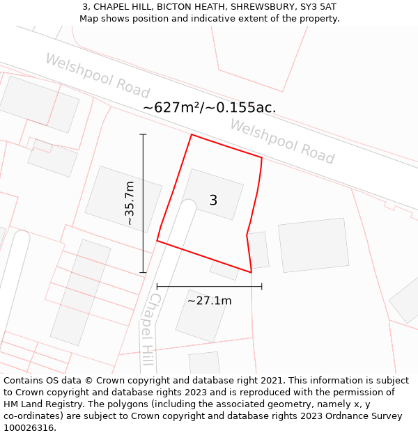 3, CHAPEL HILL, BICTON HEATH, SHREWSBURY, SY3 5AT: Plot and title map