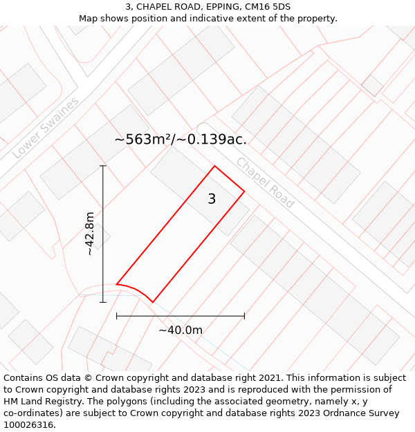 3, CHAPEL ROAD, EPPING, CM16 5DS: Plot and title map