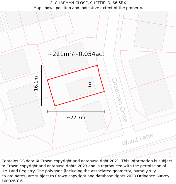 3, CHAPMAN CLOSE, SHEFFIELD, S6 5BX: Plot and title map