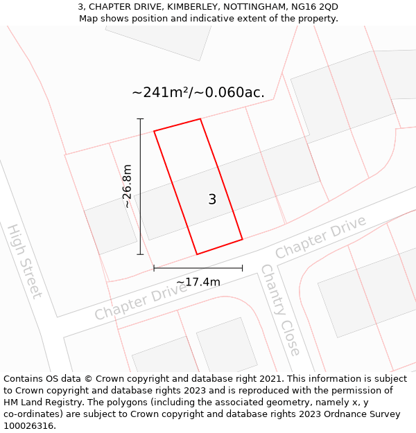 3, CHAPTER DRIVE, KIMBERLEY, NOTTINGHAM, NG16 2QD: Plot and title map