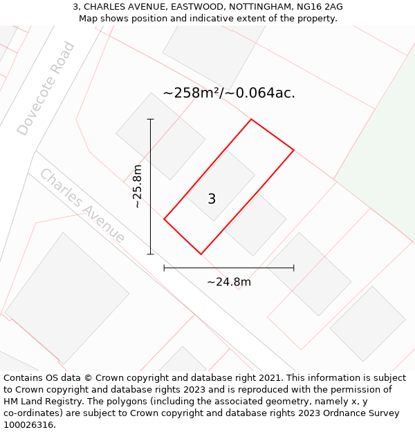 3, CHARLES AVENUE, EASTWOOD, NOTTINGHAM, NG16 2AG: Plot and title map