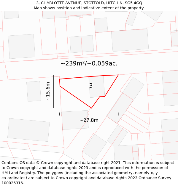 3, CHARLOTTE AVENUE, STOTFOLD, HITCHIN, SG5 4GQ: Plot and title map