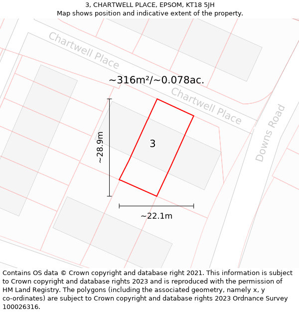 3, CHARTWELL PLACE, EPSOM, KT18 5JH: Plot and title map