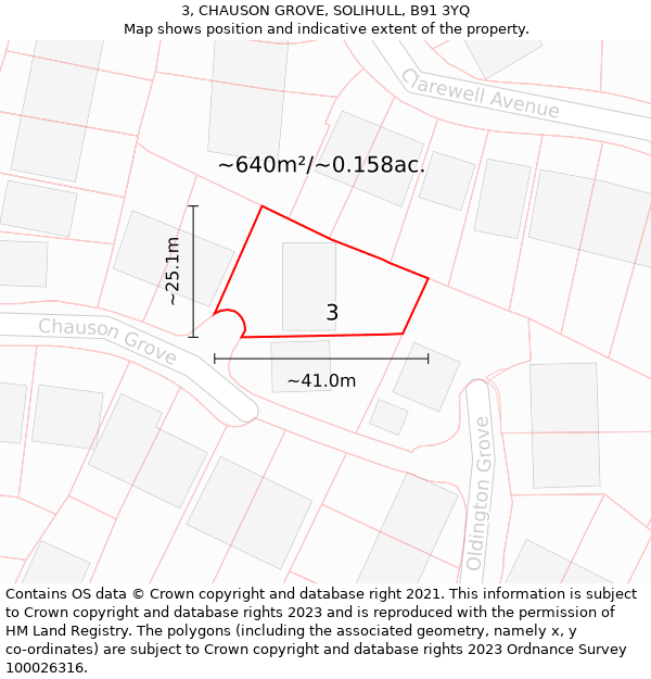 3, CHAUSON GROVE, SOLIHULL, B91 3YQ: Plot and title map