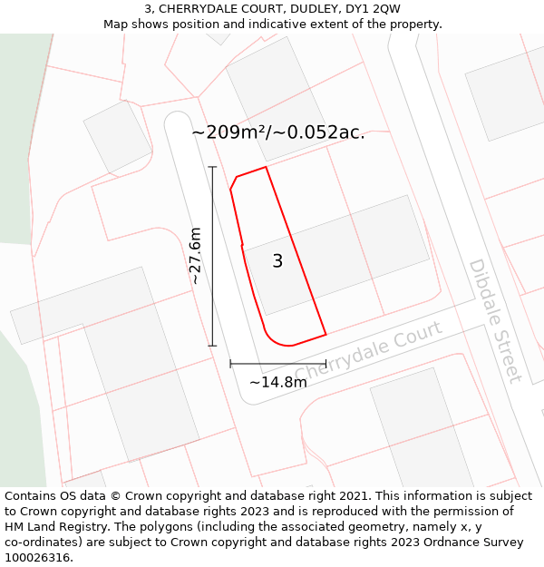 3, CHERRYDALE COURT, DUDLEY, DY1 2QW: Plot and title map