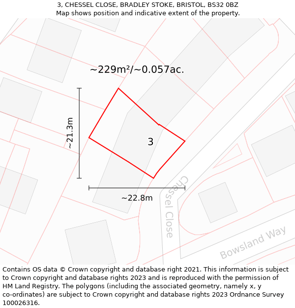 3, CHESSEL CLOSE, BRADLEY STOKE, BRISTOL, BS32 0BZ: Plot and title map