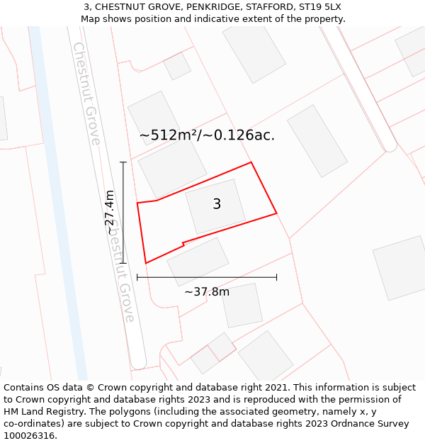 3, CHESTNUT GROVE, PENKRIDGE, STAFFORD, ST19 5LX: Plot and title map