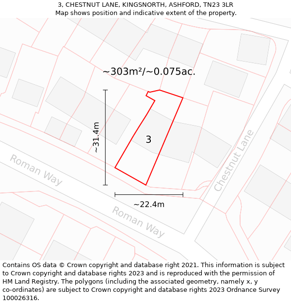 3, CHESTNUT LANE, KINGSNORTH, ASHFORD, TN23 3LR: Plot and title map