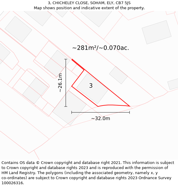 3, CHICHELEY CLOSE, SOHAM, ELY, CB7 5JS: Plot and title map