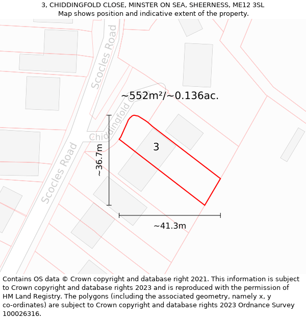 3, CHIDDINGFOLD CLOSE, MINSTER ON SEA, SHEERNESS, ME12 3SL: Plot and title map