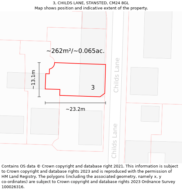 3, CHILDS LANE, STANSTED, CM24 8GL: Plot and title map