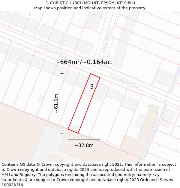 3, CHRIST CHURCH MOUNT, EPSOM, KT19 8LU: Plot and title map