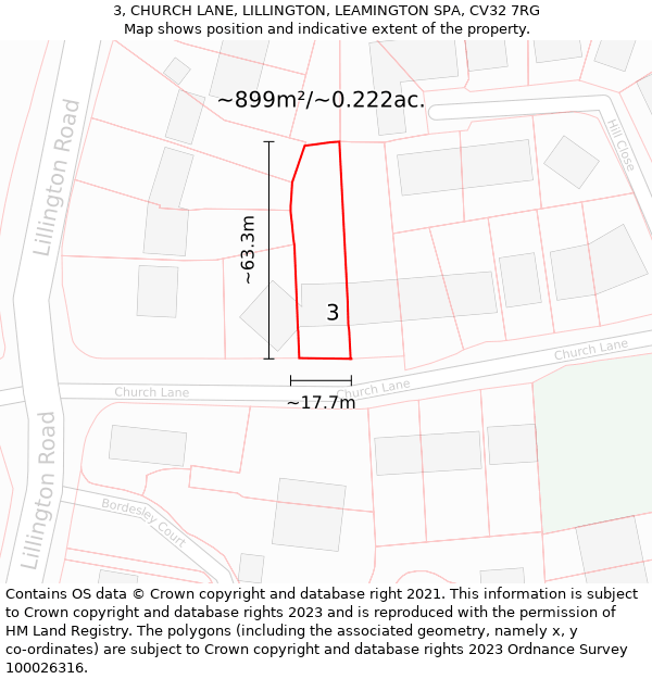 3, CHURCH LANE, LILLINGTON, LEAMINGTON SPA, CV32 7RG: Plot and title map