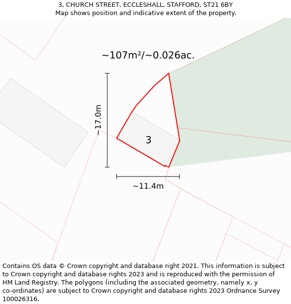 3, CHURCH STREET, ECCLESHALL, STAFFORD, ST21 6BY: Plot and title map